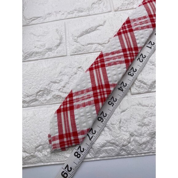Skinny Tie Madness Men's Plaid Tie Red & White Cotton SKM2117 - Picture 6 of 11